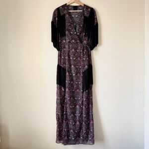 Anna Sui Elegant Black and Red Patterned Maxi Dress